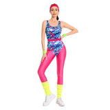 Déguisement Aérobic Femme 80s Hippie Disco Sportwear Ensemble 6 Pièces