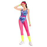 Déguisement Aérobic Femme 80s Hippie Disco Sportwear Ensemble 6 Pièces