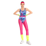 Déguisement Aérobic Femme 80s Hippie Disco Sportwear Ensemble 6 Pièces