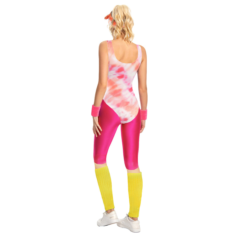 Déguisement Aérobic Femme 80s Hippie Disco Sportwear Ensemble 6 Pièces