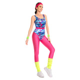 Déguisement Aérobic Femme 80s Hippie Disco Sportwear Ensemble 6 Pièces