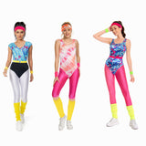 Déguisement Aérobic Femme 80s Hippie Disco Sportwear Ensemble 6 Pièces