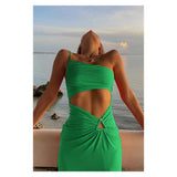Déguisement Y2K Robe Asymétrique à Épaules dénudées Costume Vert