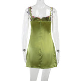Déguisement Femme Y2K Robe à Bretelles avec Broderie Costume Vert