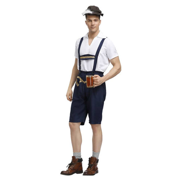 Genérico Oktoberfest Ensemble de costume traditionnel à carreaux, pantalon en cuir avec bretelles et chapeaux en feutre bavarois pour homme Genérico Oktoberfest Ensemble de costume traditionnel à carreaux, pantalon en cuir avec bretelles et chapeaux en feutre bavarois pour homme