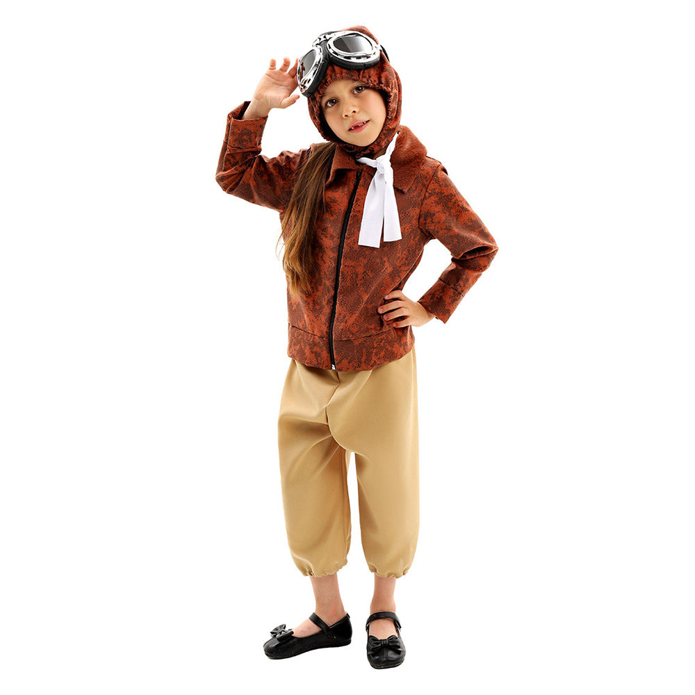Déguisement Fille Pilote Tenue Marron Costume d'Halloween