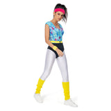 Déguisement Aérobic Femme 80s Hippie Disco Sportwear Ensemble 6 Pièces