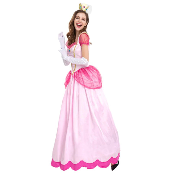 Déguisement Femme Princesse Peach Robe Rose et Couronne Déguisement