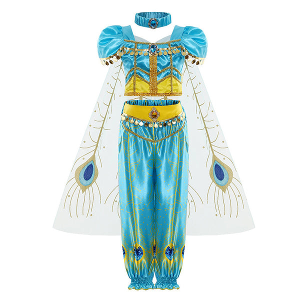Déguisement Jasmine Pour Fille – Robe De Princesse Aladdin Avec Accessoires Cheveux Et Boucles D’oreilles – Idéal Pour Anniversaire, Halloween Et Cosplay