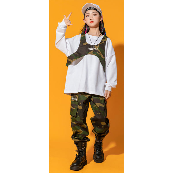 Ensemble Danse Hip-Hop Fille - Crop Top + Sweat à Capuche + Pantalon Cargo - Tenue Streetwear 5 à 14 Ans - 9