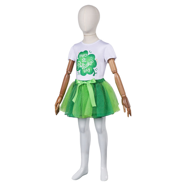 Tutu Saint Patrick Couleurs Irlandaises - Jupe Courte Tulle Et Satin Vert Blanc Orange Trèfles