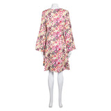 Déguisement Femme 1970s Robe Jacquard Bleue/Violette/Orange Hippie Costume pour Halloween Carnaval