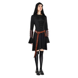 Déguisement Femme Robe Médiévale à Capuche Costume Ensemble 5 Pièces