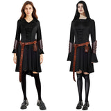 Déguisement Femme Robe Médiévale à Capuche Costume Ensemble 5 Pièces