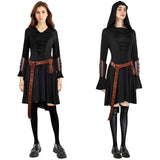 Déguisement Femme Robe Médiévale à Capuche Costume Ensemble 5 Pièces