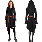 Déguisement Femme Robe Médiévale à Capuche Costume Ensemble 5 Pièces