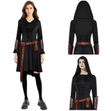 Déguisement Femme Robe Médiévale à Capuche Costume Ensemble 5 Pièces