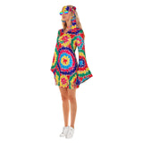 Déguisement 1970s Femme Hippie Robe Vintage Imprimées Colorés en 7 Pièces