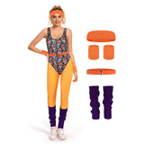 Déguisement Femme 1980s Aérobic Tenue de Sport Orange Ensemble 6 Pièces