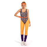 Déguisement Femme 1980s Aérobic Tenue de Sport Orange Ensemble 6 Pièces