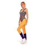 Déguisement Femme 1980s Aérobic Tenue de Sport Orange Ensemble 6 Pièces