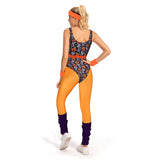 Déguisement Femme 1980s Aérobic Tenue de Sport Orange Ensemble 6 Pièces