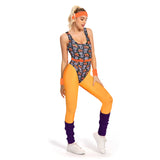 Déguisement Femme 1980s Aérobic Tenue de Sport Orange Ensemble 6 Pièces