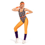 Déguisement Femme 1980s Aérobic Tenue de Sport Orange Ensemble 6 Pièces