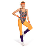 Déguisement Femme 1980s Aérobic Tenue de Sport Orange Ensemble 6 Pièces