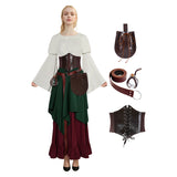 Déguisement Femme Robe Vintage de Renaissance avec 4 Pièces Accessoires Costume d'Halloween