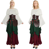 Déguisement Femme Robe Vintage de Renaissance avec 4 Pièces Accessoires Costume d'Halloween