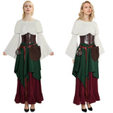 Déguisement Femme Robe Vintage de Renaissance avec 4 Pièces Accessoires Costume d'Halloween