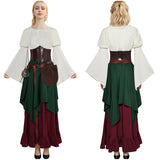 Déguisement Femme Robe Vintage de Renaissance avec 4 Pièces Accessoires Costume d'Halloween