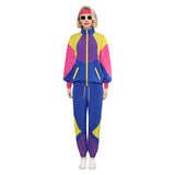 Déguisement Femme Colorblock 1980s Tenue de Sport Bleu-jaune Vintage Costume pour Halloween