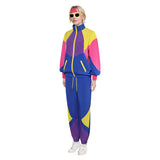 Déguisement Femme Colorblock 1980s Tenue de Sport Bleu-jaune Vintage Costume pour Halloween
