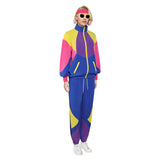 Déguisement Femme Colorblock 1980s Tenue de Sport Bleu-jaune Vintage Costume pour Halloween