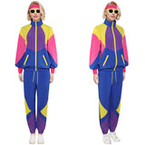 Déguisement Femme Colorblock 1980s Tenue de Sport Bleu-jaune Vintage Costume pour Halloween