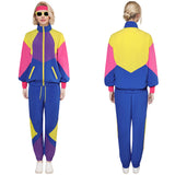 Déguisement Femme Colorblock 1980s Tenue de Sport Bleu-jaune Vintage Costume pour Halloween