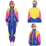 Déguisement Femme Colorblock 1980s Tenue de Sport Bleu-jaune Vintage Costume pour Halloween