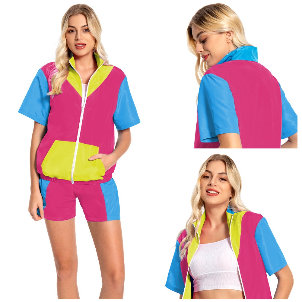 Déguisement 1980s Adulte Hip hop Colorblock Tenue de Sport Courte Vint ...