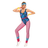 Déguisement Femme 1980s Aérobic Tenue de Sport Bleu-rose Ensemble 6 Pièces