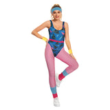 Déguisement Femme 1980s Aérobic Tenue de Sport Bleu-rose Ensemble 6 Pièces