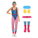 Déguisement Femme 1980s Aérobic Tenue de Sport Bleu-rose Ensemble 6 Pièces