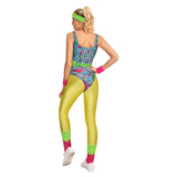 Déguisement Femme 1980s Aérobic Tenue de Sport Jaune Ensemble 6 Pièces