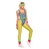 Déguisement Femme 1980s Aérobic Tenue de Sport Jaune Ensemble 6 Pièces