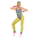 Déguisement Femme 1980s Aérobic Tenue de Sport Jaune Ensemble 6 Pièces