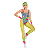 Déguisement Femme 1980s Aérobic Tenue de Sport Jaune Ensemble 6 Pièces