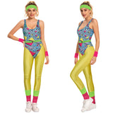 Déguisement Femme 1980s Aérobic Tenue de Sport Jaune Ensemble 6 Pièces