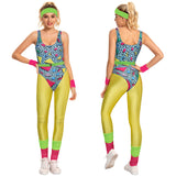 Déguisement Femme 1980s Aérobic Tenue de Sport Jaune Ensemble 6 Pièces