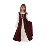 Déguisement Fille Robe Médiévale Renaissance à Col Carré et Taille Nouée Costume Vintage